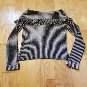Us Three Brown Striped Folded Sweater